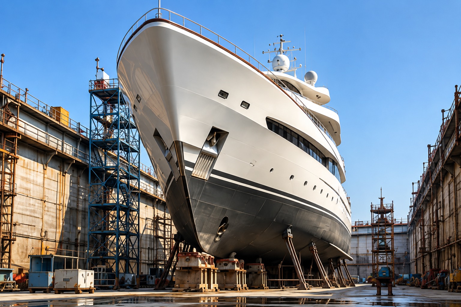 Illustrative yacht in dry dock