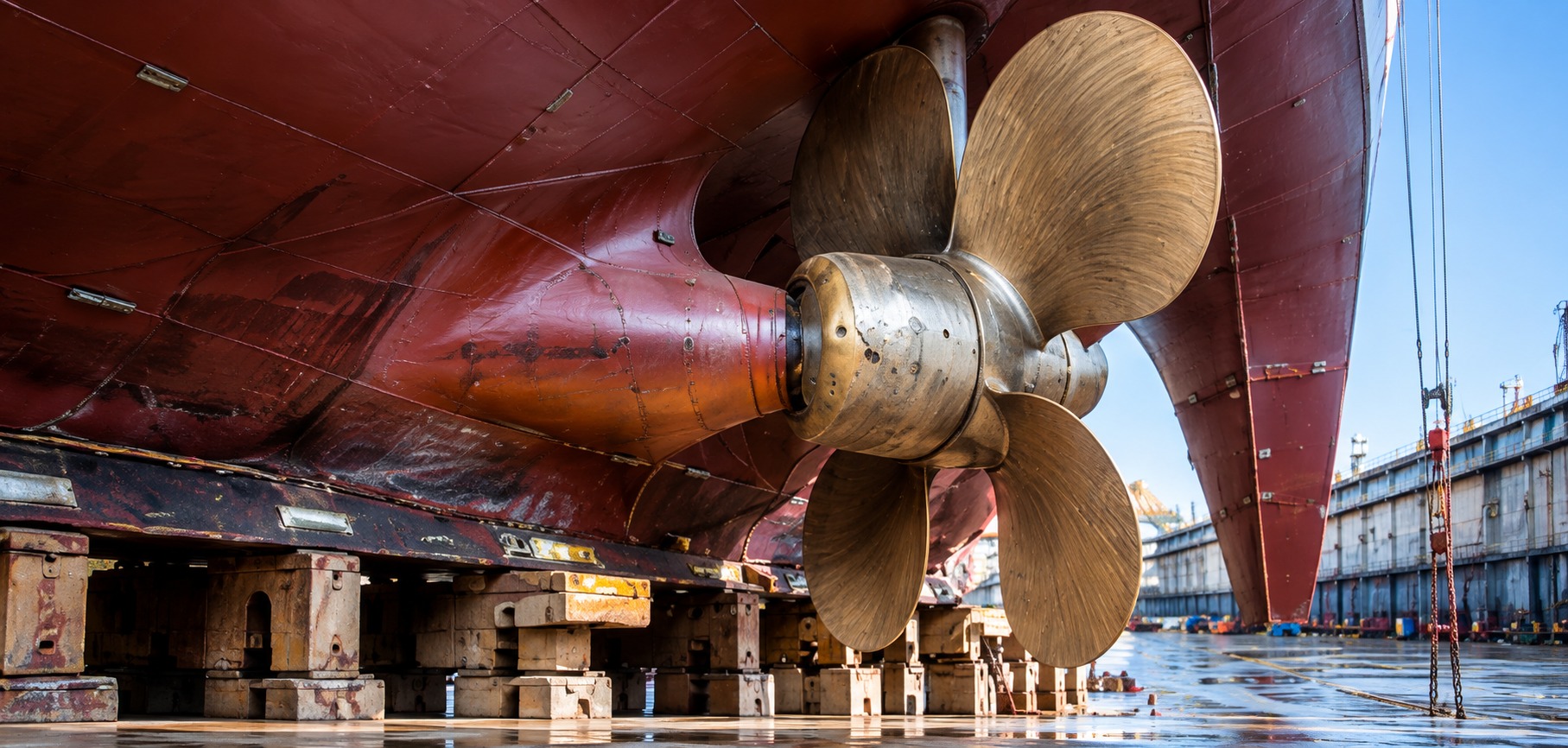 Illustrative ship propeller in dry dock
